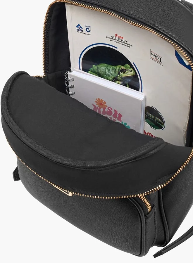 MISSY Monogram Print Backpack with Adjustable Straps and Zip Closure