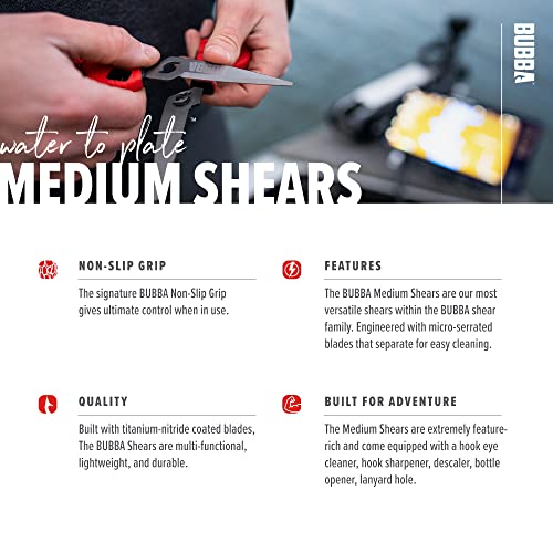 BUBBA Medium Shears Fishing Multi Tool - With Micro-Serrated Blades, Hook Eye Cleaner, Hook Sharpener, & Descaler - Image 4
