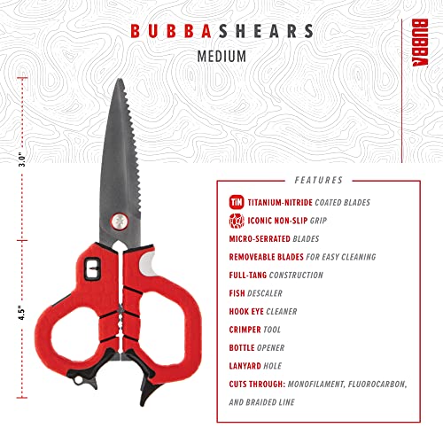 BUBBA Medium Shears Fishing Multi Tool - With Micro-Serrated Blades, Hook Eye Cleaner, Hook Sharpener, & Descaler - Image 3