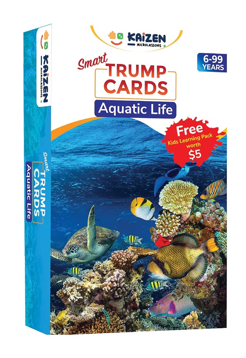 Kaizen MicroLessons : Aquatic Life Smart Trump Cards. Cards to Enhance General Awareness for Age 6-13. Learn While Playing. General Knowledge for Kids, Adults and Families. Gifts for Kids - Image 1