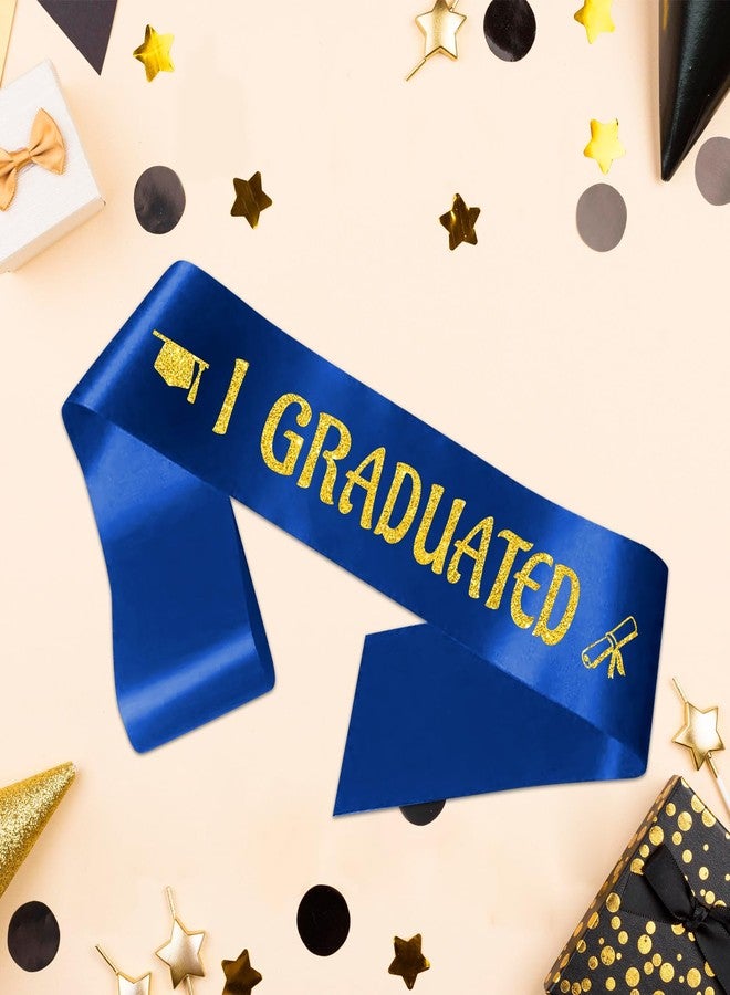 PYQWA Blue I Graduated Satin Sash with Gold Glitter Letters - Class of 2026 Graduated Party Supplies - Cheer Squad Supplies - 2026 Graduation Celebrations Sashes - Image 5