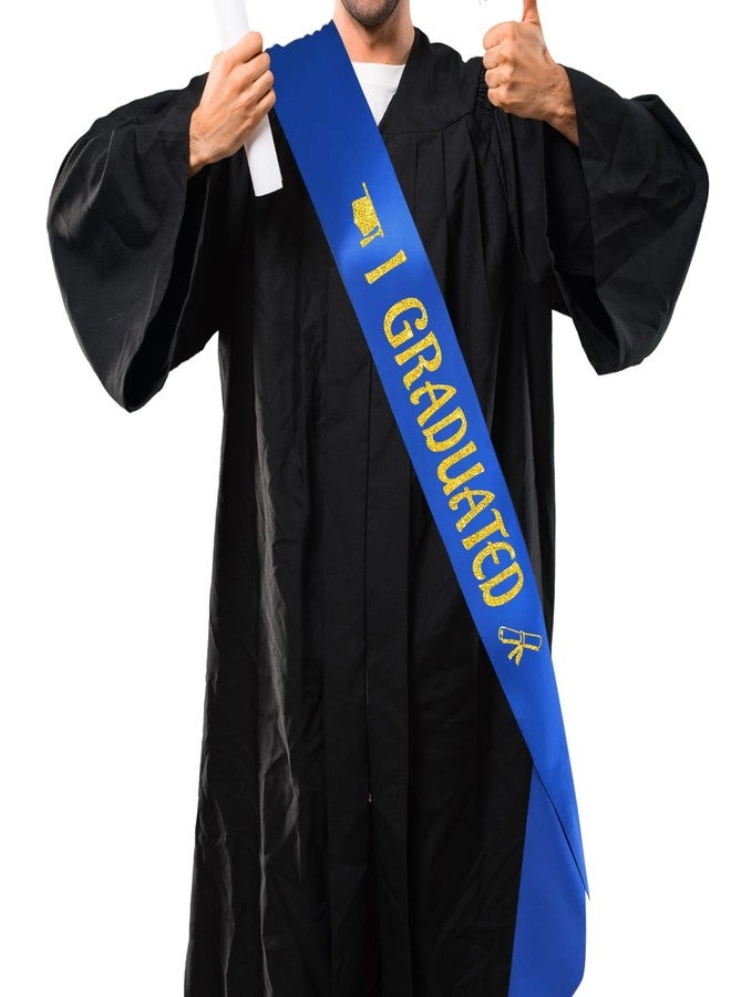 PYQWA Blue I Graduated Satin Sash with Gold Glitter Letters - Class of 2026 Graduated Party Supplies - Cheer Squad Supplies - 2026 Graduation Celebrations Sashes - Image 2