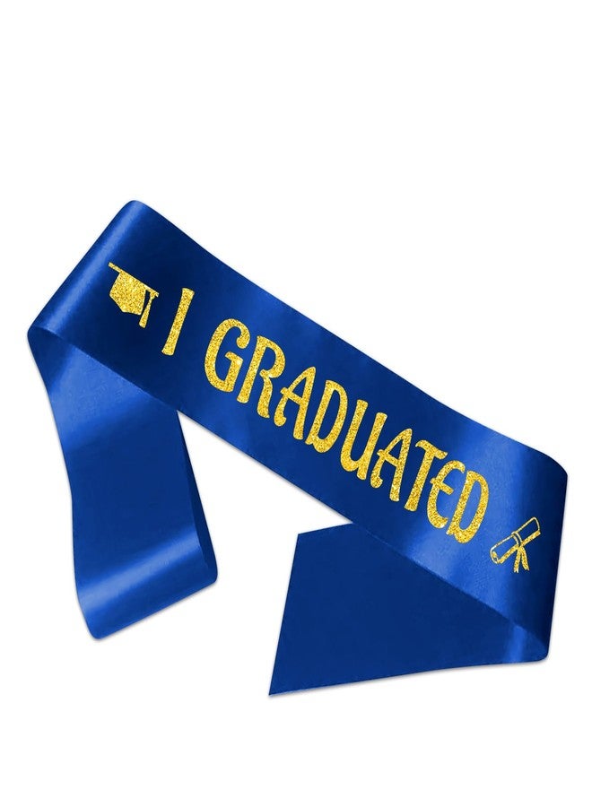 PYQWA Blue I Graduated Satin Sash with Gold Glitter Letters - Class of 2026 Graduated Party Supplies - Cheer Squad Supplies - 2026 Graduation Celebrations Sashes - Image 1
