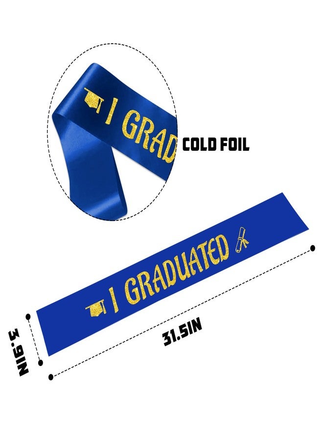 PYQWA Blue I Graduated Satin Sash with Gold Glitter Letters - Class of 2026 Graduated Party Supplies - Cheer Squad Supplies - 2026 Graduation Celebrations Sashes - Image 4