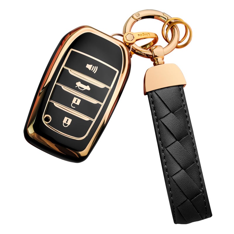 Bqepe for Toyota Key Fob Cover Keychain Fit for 2025 Camry 20192024 Land Cruiser20212024 VenzaGrand HighlanderHiluxFortuner20222024 TundraCorolla CrossPrius Black 4 Buttons