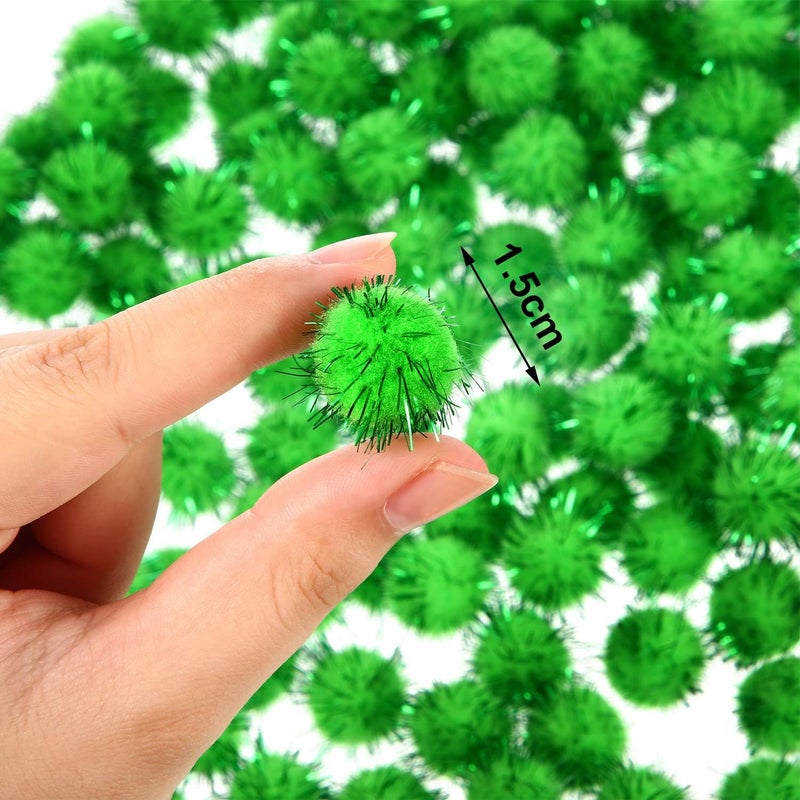 Shappy 1000 Pcs Christmas Pom Poms for Crafts Bulk 0.5 Inch Glitter Fuzzy Craft Pom Poms Crafts Balls for Hobby Supplies and Craft DIY Material Making Decorations(Fruit Green) - Image 2