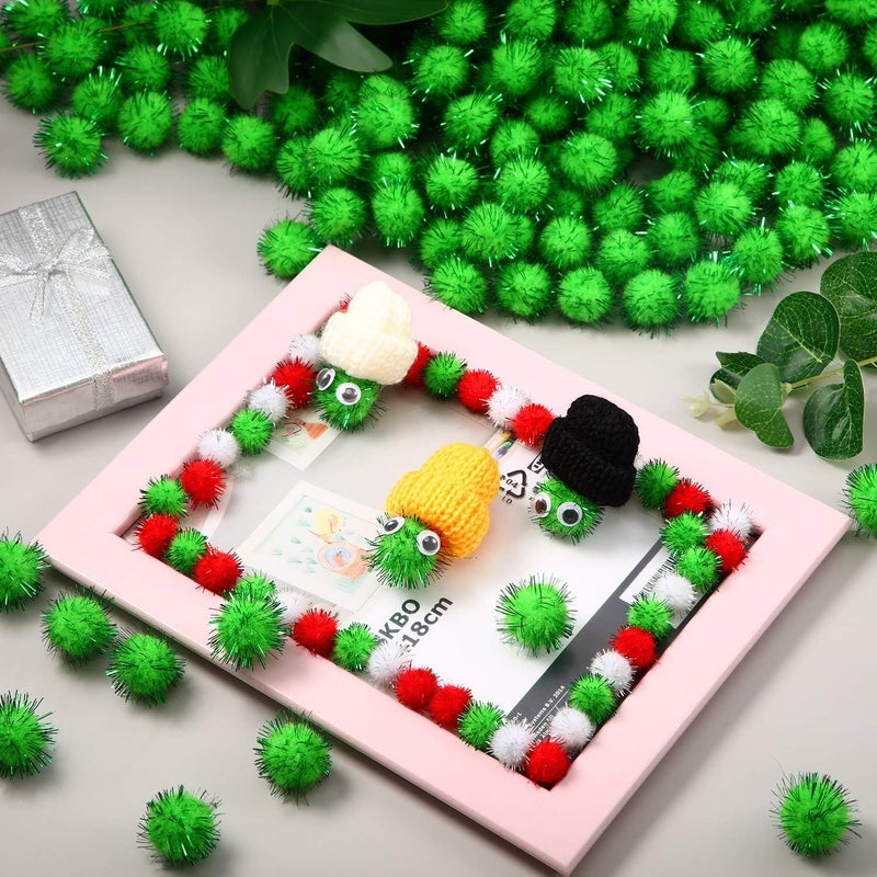 Shappy 1000 Pcs Christmas Pom Poms for Crafts Bulk 0.5 Inch Glitter Fuzzy Craft Pom Poms Crafts Balls for Hobby Supplies and Craft DIY Material Making Decorations(Fruit Green) - Image 5