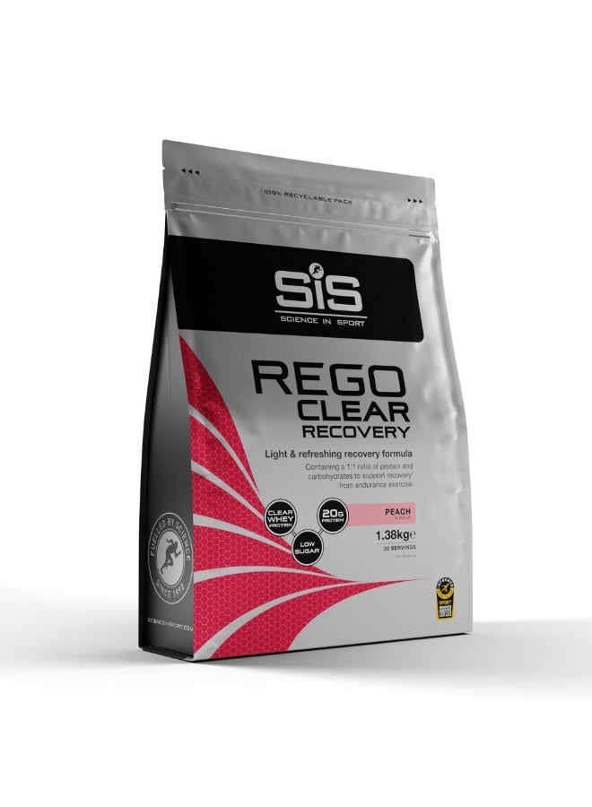 SIS Rego Clear Recovery | 20g Protein | 21g Carbohydrates | 1:1 Ratio | Refreshing Post Workout Recovery Drink | Whey Protein Powder | Low Sugar | Peach Flavour | 30 Servings | 1.38kg - Image 1