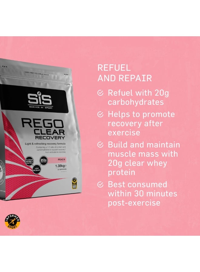 SIS Rego Clear Recovery | 20g Protein | 21g Carbohydrates | 1:1 Ratio | Refreshing Post Workout Recovery Drink | Whey Protein Powder | Low Sugar | Peach Flavour | 30 Servings | 1.38kg - Image 3