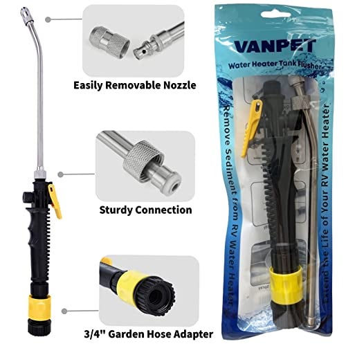 VanPet RV Water Heater Tank Rinser,Metal Tube Water Tank Flusher,Powerful Water Spray,Flushes and Removes Sediment and Scale from RV Water Heater (Flush Wand) - Image 4