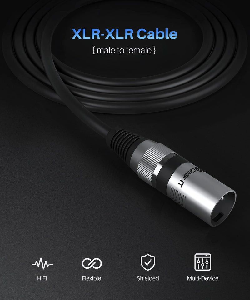 GearIT كابل ميكروفون GearIT XLR إلى XLR (100 قدم، 1 عبوة) كابل ميكروفون XLR ذكر إلى أنثى 3 دبابيس متوازن ومحمى للاستخدام مع خلطات الميكروفون، استوديو التسجيل، البودكاست - أسود، 100 قدم، 1 عبوة - Image 2