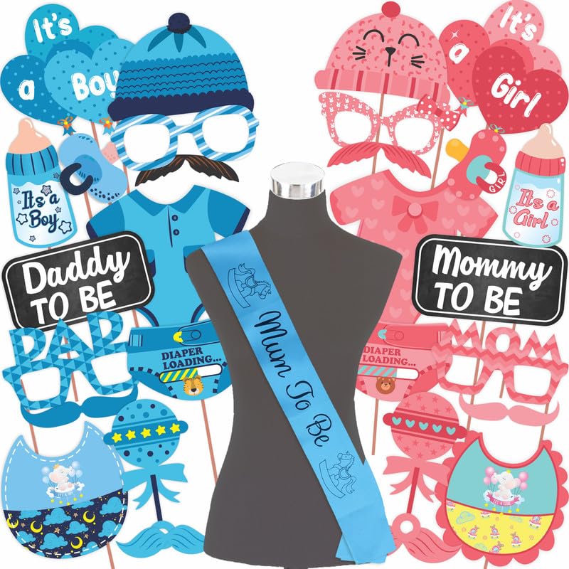 Wobbox Baby Shower Decoration Items| Baby Shower Photo Booth Props for Photoshoot, Mom to Be Satin Sash Daddy to Be Decoration, Godh Bharai Decoration Kit-(FP432) - Image 1