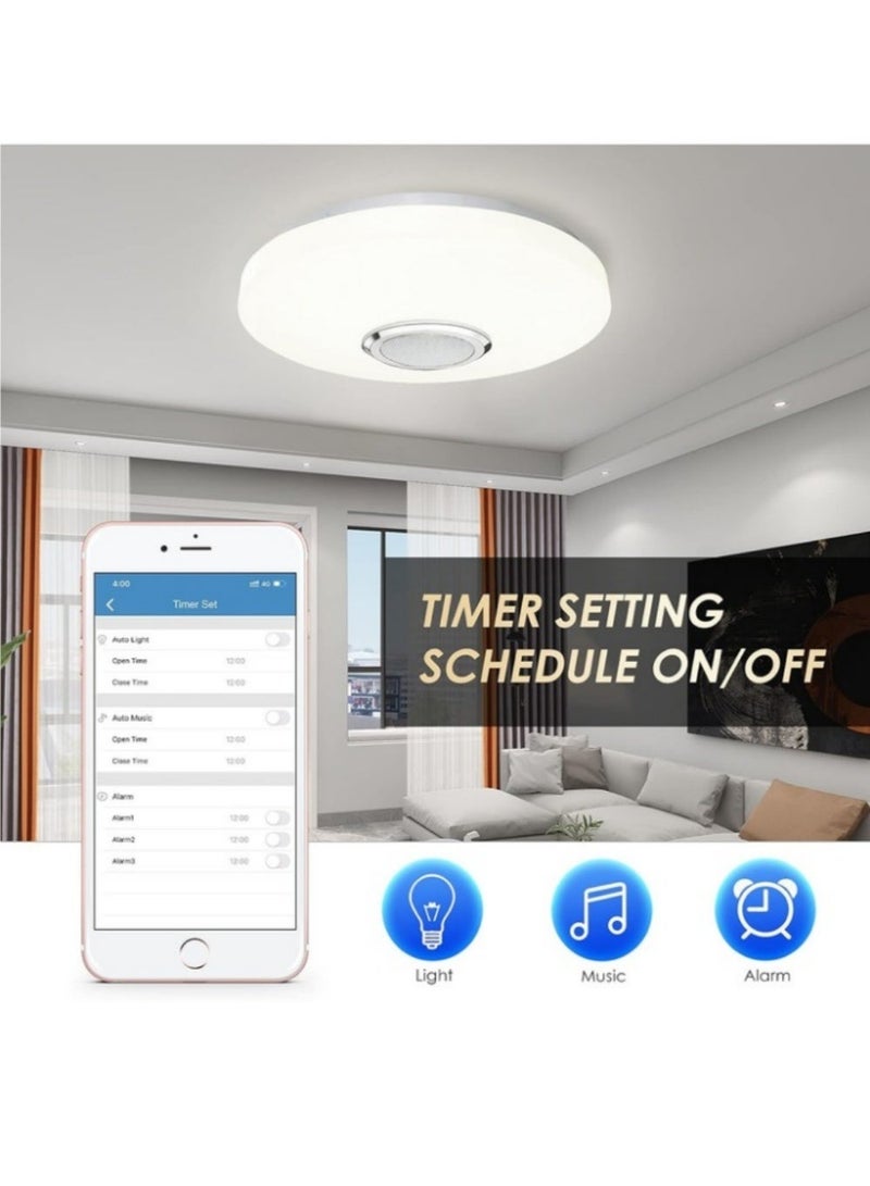 إثارة مصباح سقف ذكي، مصباح سقف موسيقي مع مكبر صوت بلوتوث، لون RGB، 36 واط 4000 لومن، مصابيح LED مدمجة، درجة حرارة لون قابلة للتعديل 3000 كلفن - 6500 كلفن، مع جهاز تحكم عن بعد وتطبيق، سطوع قابل للتعديل، حماية للعين، موفر للطاقة، مقاوم للماء IP44، مصباح سقف لغرفة النوم، غرفة المعيشة، المطبخ، الحمام، غرفة الأطفال، 30×30×9 سم - Image 4