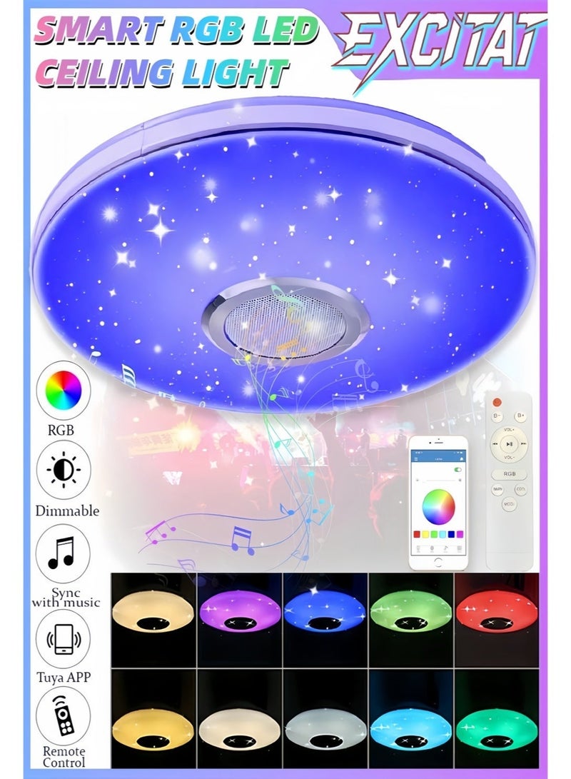 إثارة مصباح سقف ذكي، مصباح سقف موسيقي مع مكبر صوت بلوتوث، لون RGB، 36 واط 4000 لومن، مصابيح LED مدمجة، درجة حرارة لون قابلة للتعديل 3000 كلفن - 6500 كلفن، مع جهاز تحكم عن بعد وتطبيق، سطوع قابل للتعديل، حماية للعين، موفر للطاقة، مقاوم للماء IP44، مصباح سقف لغرفة النوم، غرفة المعيشة، المطبخ، الحمام، غرفة الأطفال، 30×30×9 سم - Image 1