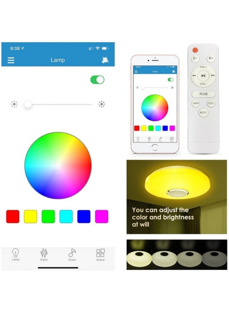 إثارة مصباح سقف ذكي، مصباح سقف موسيقي مع مكبر صوت بلوتوث، لون RGB، 36 واط 4000 لومن، مصابيح LED مدمجة، درجة حرارة لون قابلة للتعديل 3000 كلفن - 6500 كلفن، مع جهاز تحكم عن بعد وتطبيق، سطوع قابل للتعديل، حماية للعين، موفر للطاقة، مقاوم للماء IP44، مصباح سقف لغرفة النوم، غرفة المعيشة، المطبخ، الحمام، غرفة الأطفال، 30×30×9 سم - Image 5