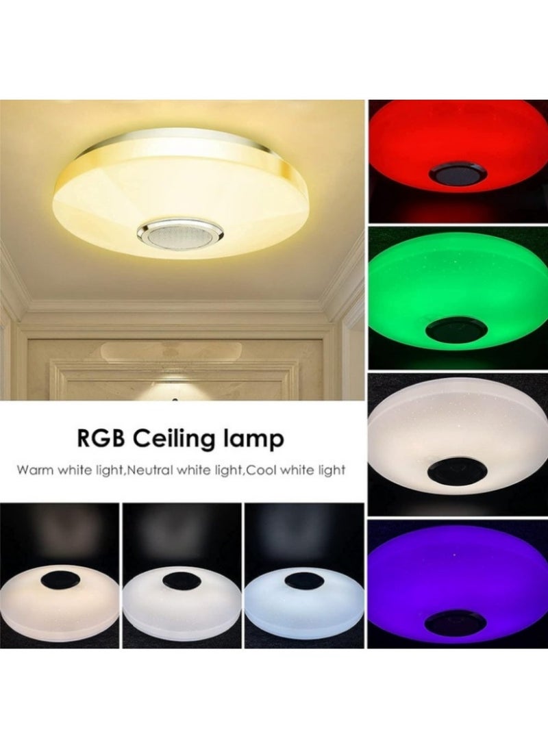 إثارة مصباح سقف ذكي، مصباح سقف موسيقي مع مكبر صوت بلوتوث، لون RGB، 36 واط 4000 لومن، مصابيح LED مدمجة، درجة حرارة لون قابلة للتعديل 3000 كلفن - 6500 كلفن، مع جهاز تحكم عن بعد وتطبيق، سطوع قابل للتعديل، حماية للعين، موفر للطاقة، مقاوم للماء IP44، مصباح سقف لغرفة النوم، غرفة المعيشة، المطبخ، الحمام، غرفة الأطفال، 30×30×9 سم - Image 2