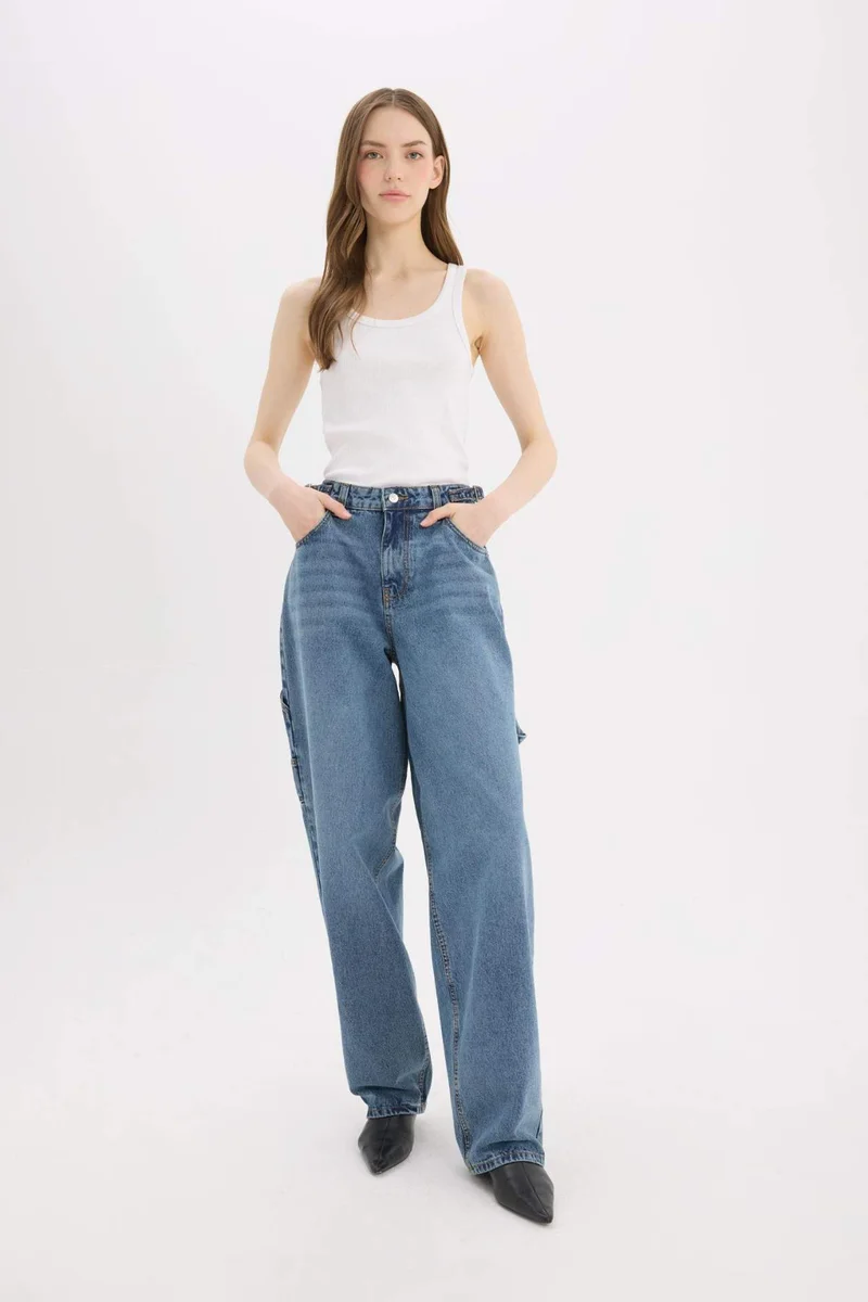 ديفاكتو Baggy Fit High Waist Straight Leg Long Jeans