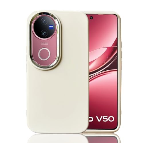 KC Back Cover for Vivo V50 5G / V50e 5G / T4r 5G / Z10r 5G - Electroplated Crome Metal Ring | Shockproof Soft Silicone | Full Camera Protection | Bumper Case (White) - Image 1