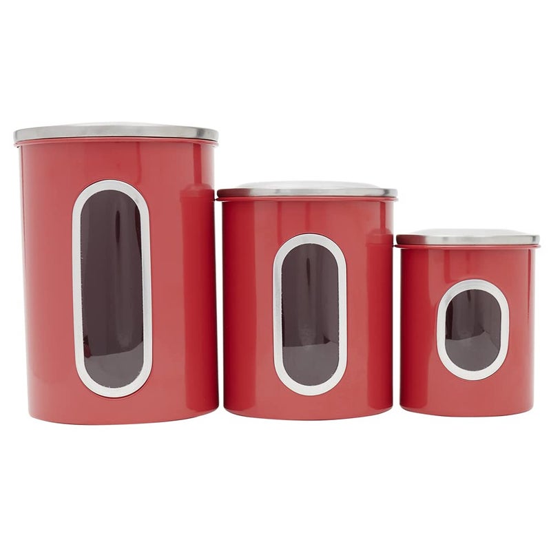 Home Basics 3 Piece Canister Set for the Kitchen Kitchen Jars with Transparent Window 3 Different Sizes Kitchen Storage Containers with Silicone Gasket