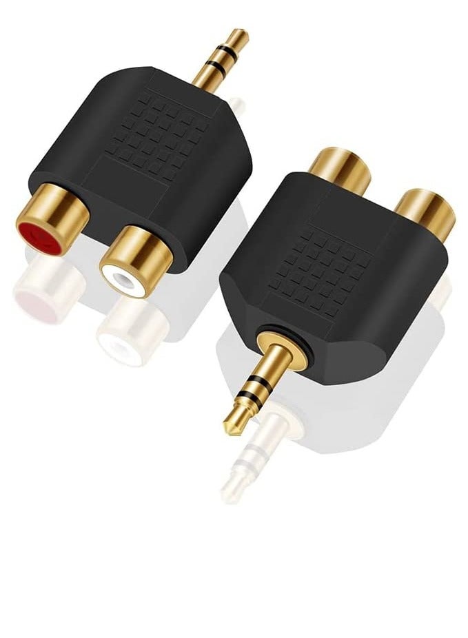 3.5mm Stereo Male to Dual RCA Female Adapter - 3 Pack for Connecting Laptop, Smartphone, or Computer to Amplifier, Hi-Fi System, and AUX-IN TRS Headphones - Gold-Plated Quality.