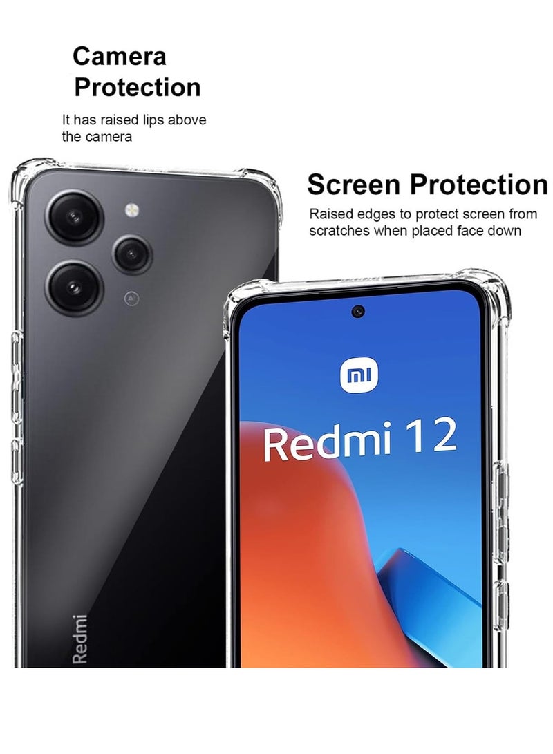 Case Compatible with redmi 12 4G, Cover Silicone Transparent TPU Gorilla Anti-shock Protector Camera Shockproof Corners - Clear - Image 4