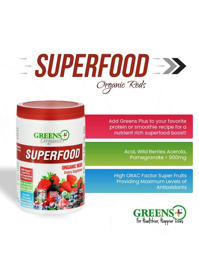 Greens+ Organic Reds Superfood Powder, Antioxidant, Polyphenol, Blend for Morning Kick, Energy, Vitality Boost, Nutrition, Vibrant Health, Vegan Soy/Dairy/Gluten Free(8.46oz) - Image 4