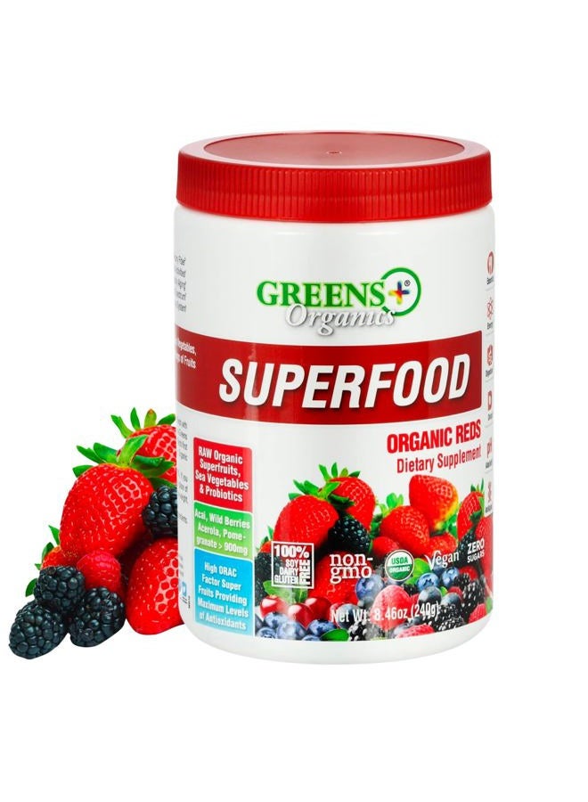 Greens+ Organic Reds Superfood Powder, Antioxidant, Polyphenol, Blend for Morning Kick, Energy, Vitality Boost, Nutrition, Vibrant Health, Vegan Soy/Dairy/Gluten Free(8.46oz) - Image 1