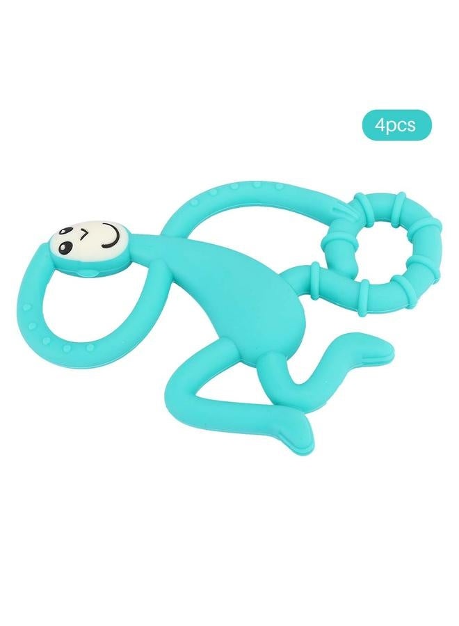 4pcs Cute Monkey Shaped Cartoon Silicone Soft Elastic Baby Teether Infant Chew Teething ToyGreen