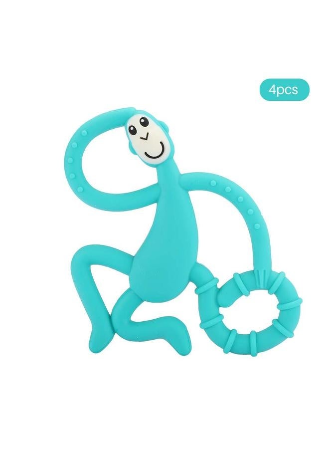 4pcs Cute Monkey Shaped Cartoon Silicone Soft Elastic Baby Teether Infant Chew Teething ToyGreen