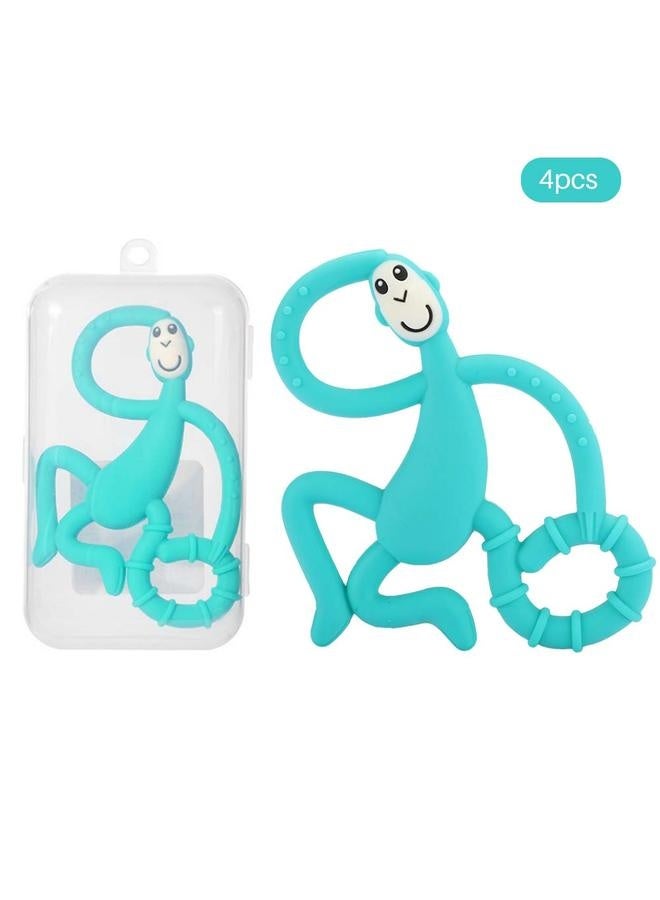 4pcs Cute Monkey Shaped Cartoon Silicone Soft Elastic Baby Teether Infant Chew Teething ToyGreen
