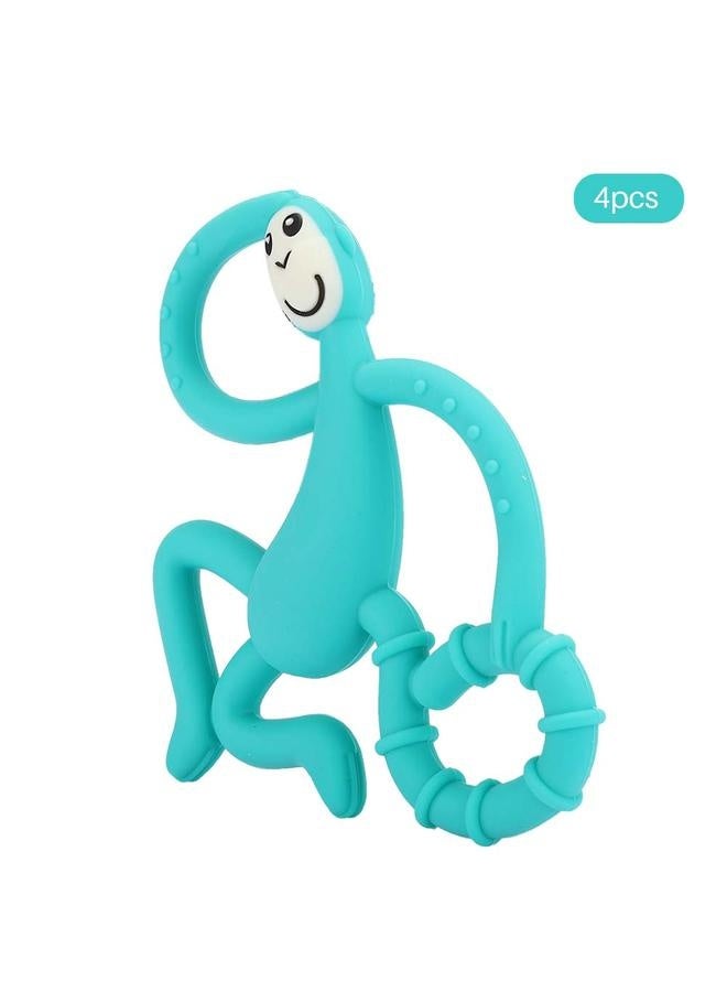 4pcs Cute Monkey Shaped Cartoon Silicone Soft Elastic Baby Teether Infant Chew Teething ToyGreen