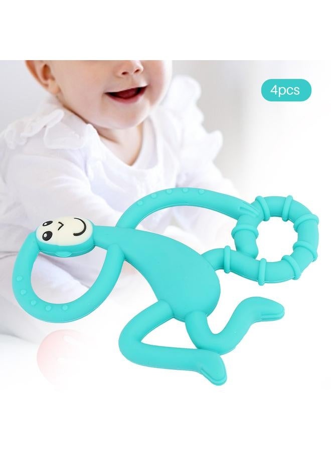 4pcs Cute Monkey Shaped Cartoon Silicone Soft Elastic Baby Teether Infant Chew Teething ToyGreen