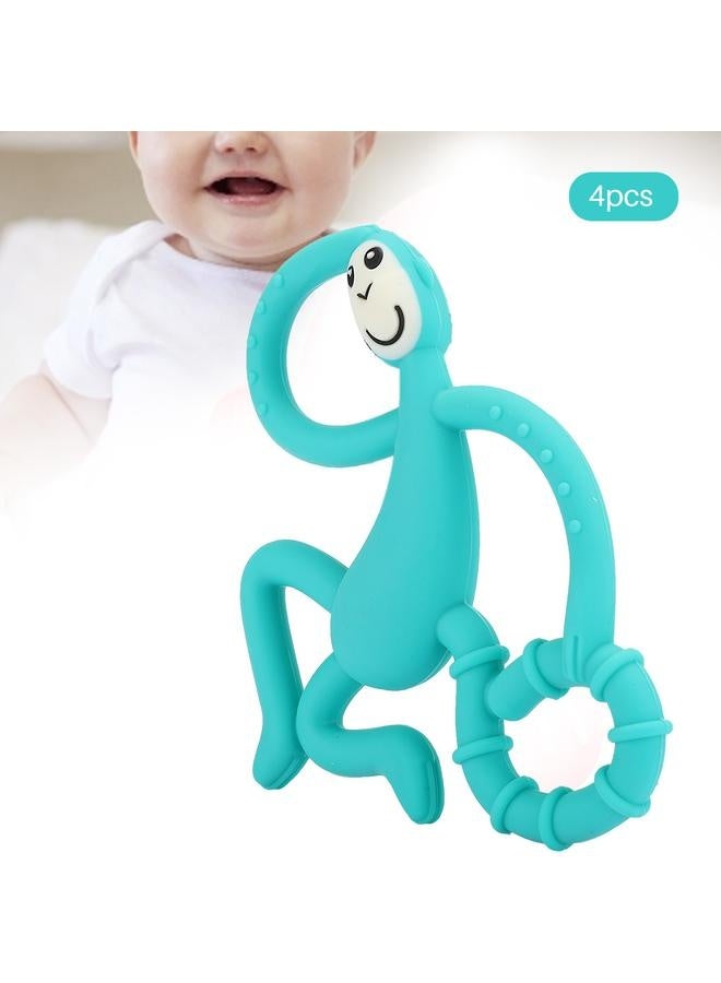 4pcs Cute Monkey Shaped Cartoon Silicone Soft Elastic Baby Teether Infant Chew Teething ToyGreen