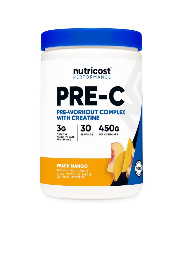 مركب ما قبل التمرين Pre-C مع الكرياتين 3 جرام 30 حصة 450 جرام خوخ ومانجو 16 أونصة - Image 1