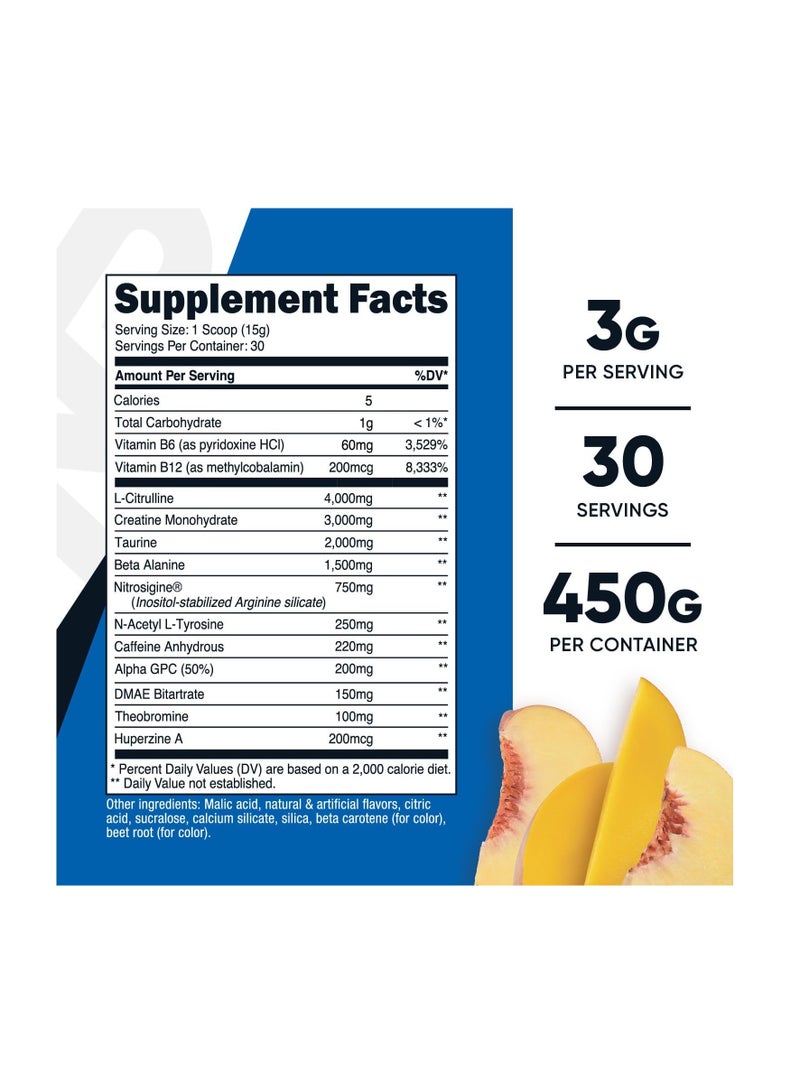 مركب ما قبل التمرين Pre-C مع الكرياتين 3 جرام 30 حصة 450 جرام خوخ ومانجو 16 أونصة - Image 2