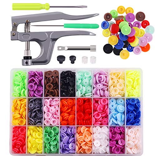Glarks 384Pcs Snaps Plastic Buttons with Snaps Pliers Set for Clothes Sewing Bibs Rain Coat Crafting - Image 1