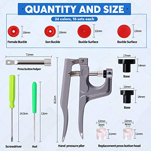Glarks 384Pcs Snaps Plastic Buttons with Snaps Pliers Set for Clothes Sewing Bibs Rain Coat Crafting - Image 3