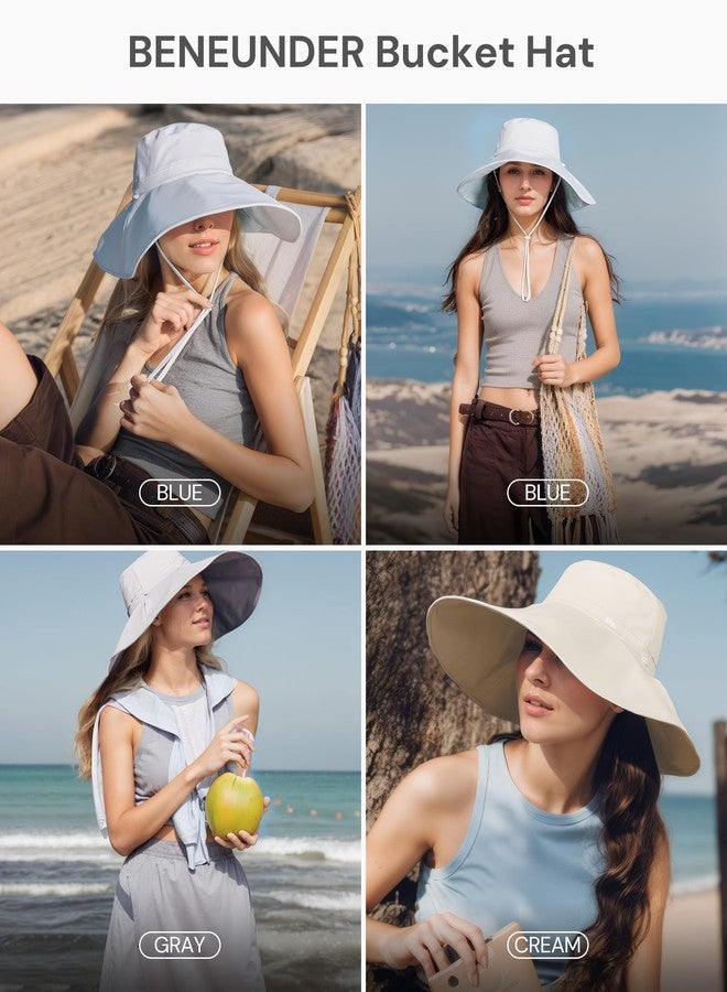 BENEUNDER Reversible Wide Brim Sun Bucket Hats UPF50+ UV Protection Foldable for Women Outdoor Beach Vacation Travel Gray - Image 5