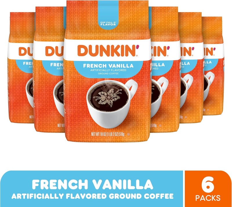 Dunkin' French Vanilla Flavored Ground Coffee - 18 Ounce (Pack of 6) - Image 2