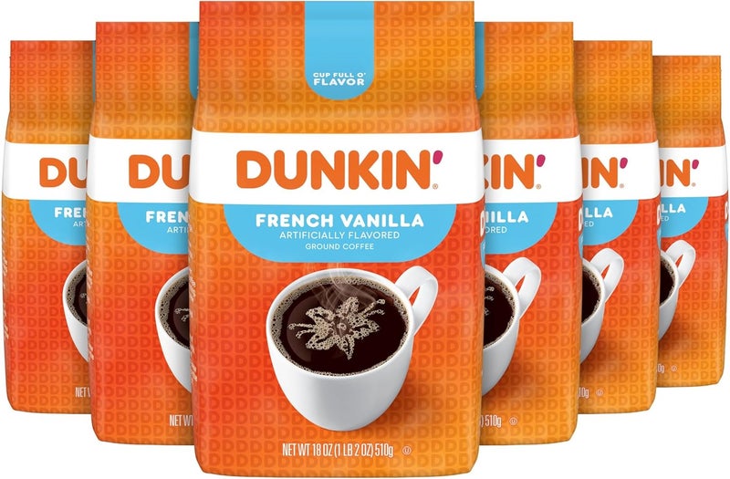 Dunkin' French Vanilla Flavored Ground Coffee - 18 Ounce (Pack of 6) - Image 1