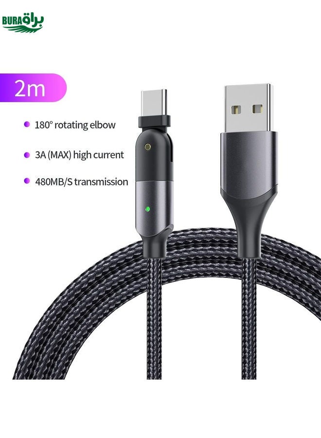 BURAQ ZFXCT-WYA0G 3A USB to USB-C / Type-C 180 Degree Rotating Elbow Charging Cable, Length:2m(Grey) - Image 2