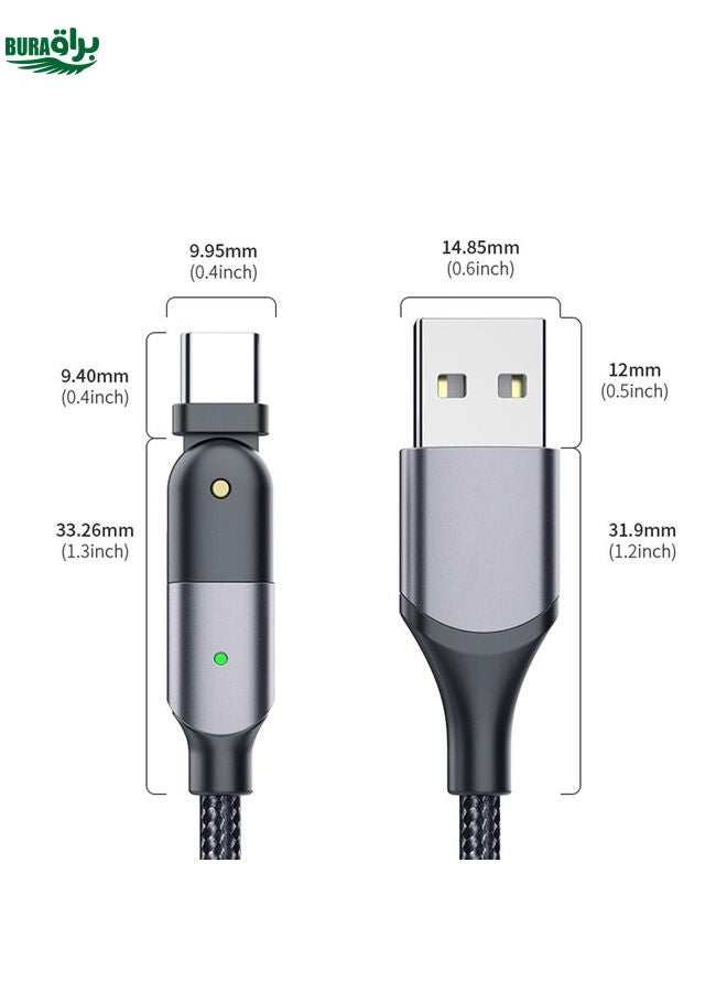 BURAQ ZFXCT-WYA0G 3A USB to USB-C / Type-C 180 Degree Rotating Elbow Charging Cable, Length:2m(Grey) - Image 3