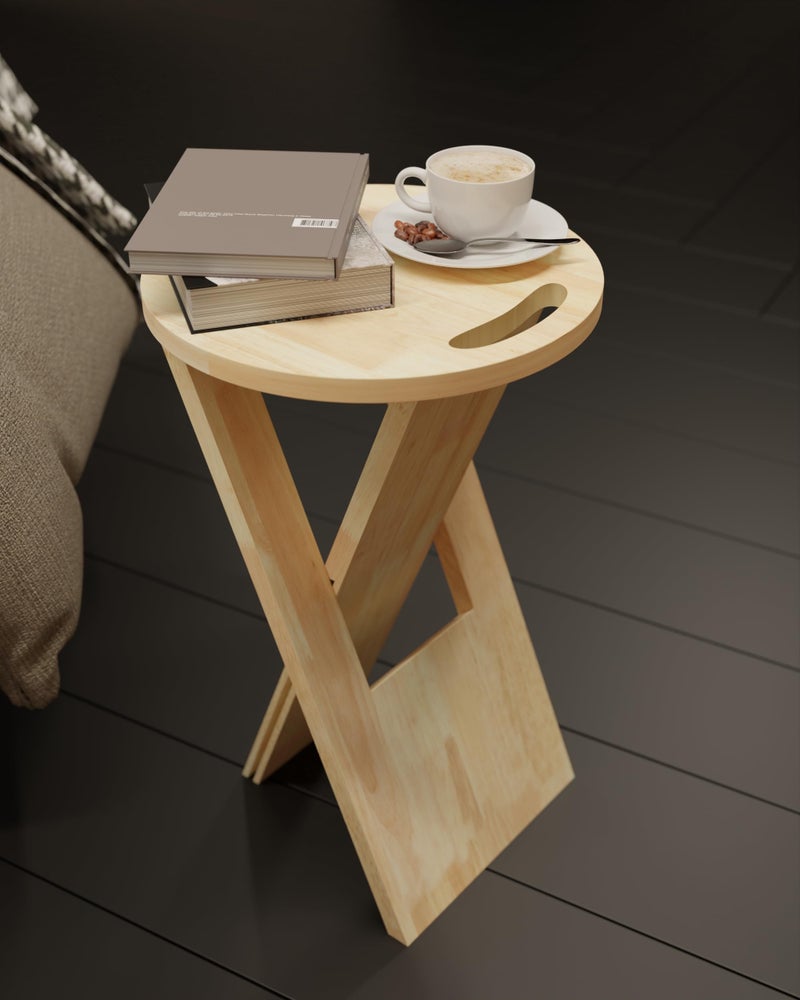 World Mart® Wooden Foldable Side Table & Plant Stand - 12" Round Top Bedside Table for Bedroom & Balcony | Portable Coffee Table for Patio | Gamla Stand & Flower Pot Holder for Indoor Home Decor - Image 4