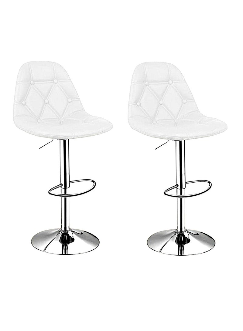 مفروشات صابر واخوانه (ذ.م.م) SBF Height Adjustable Bar Stools | Set of 2 PU Leather Swivel Chairs with Backrest and Footrest | Hydraulic Chrome Base for Kitchen & Dining, White  - Image 1