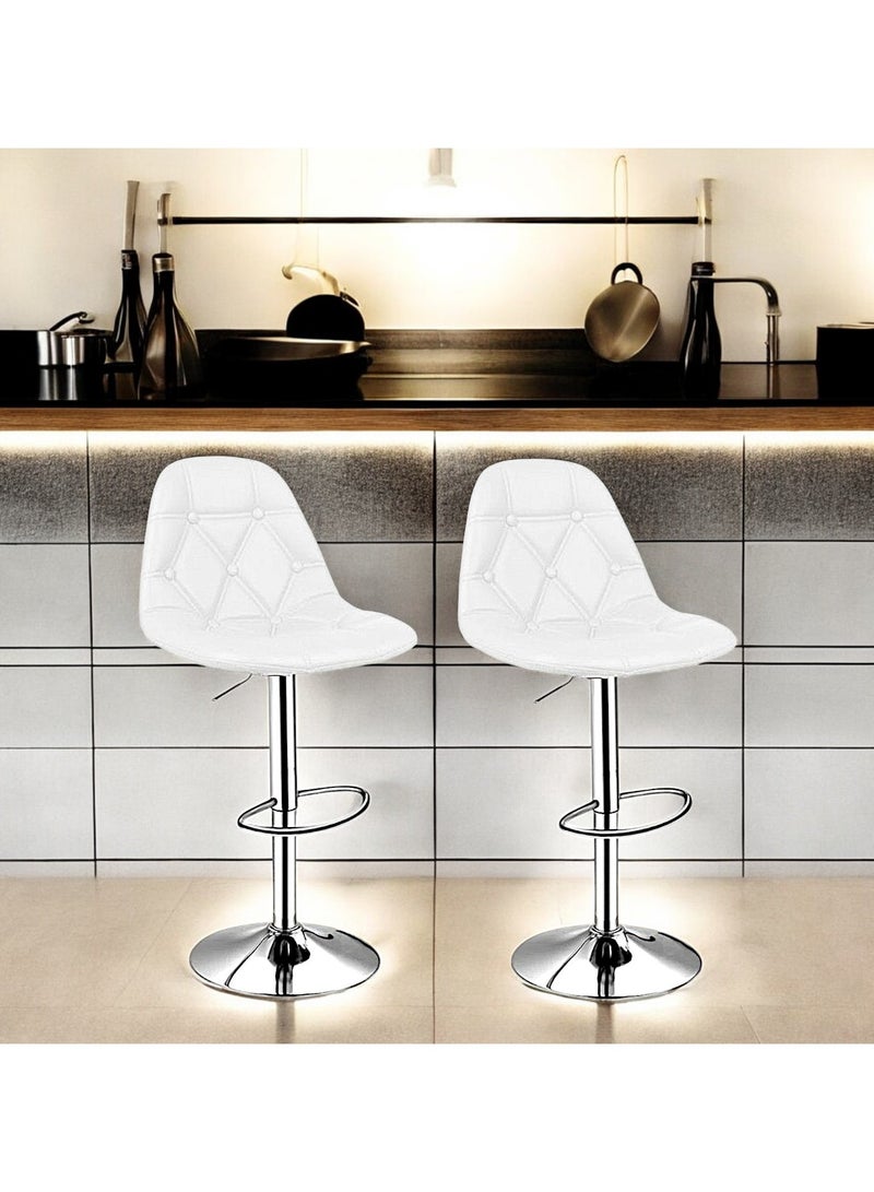 مفروشات صابر واخوانه (ذ.م.م) SBF Height Adjustable Bar Stools | Set of 2 PU Leather Swivel Chairs with Backrest and Footrest | Hydraulic Chrome Base for Kitchen & Dining, White  - Image 2