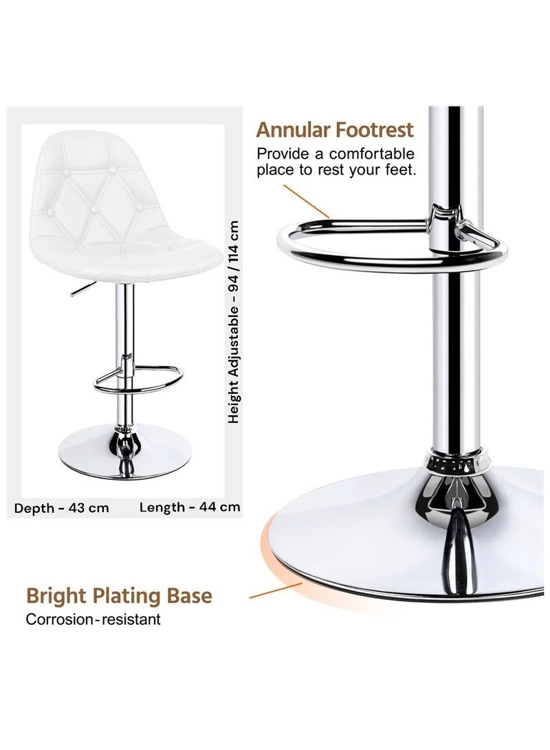 مفروشات صابر واخوانه (ذ.م.م) SBF Height Adjustable Bar Stools | Set of 2 PU Leather Swivel Chairs with Backrest and Footrest | Hydraulic Chrome Base for Kitchen & Dining, White  - Image 3