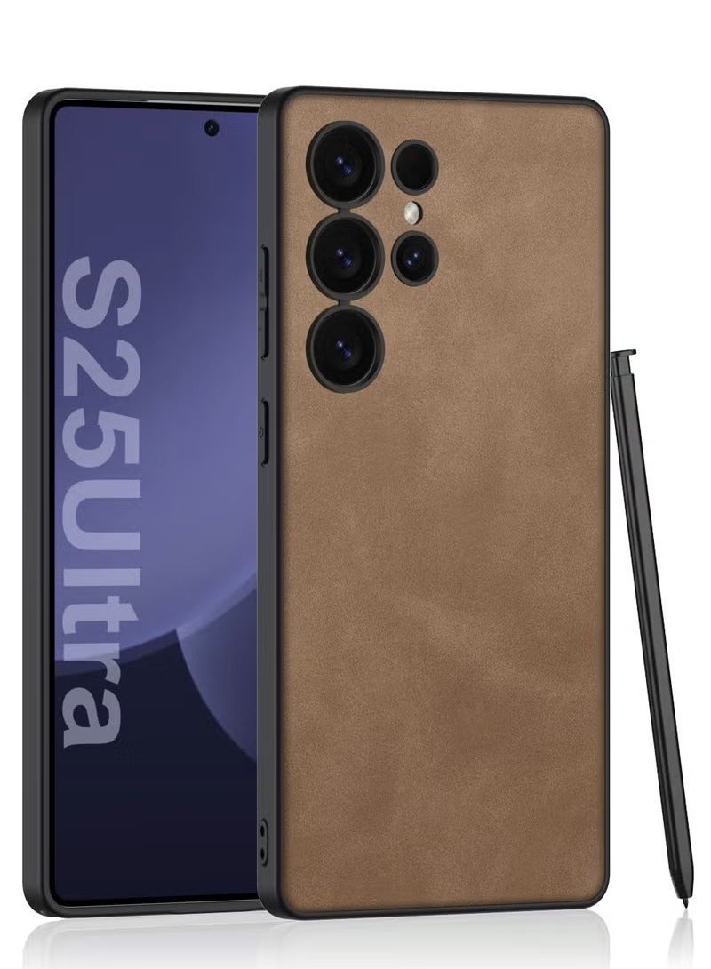 Luxury Matte Leather Case for Samsung Galaxy S25 Ultra (2025) , Ultra-Thin, Anti-Drop, All-Round Protection Phone Cover Support Wireless Charging with Pen Slot Design - Pen Not Included - Image 1