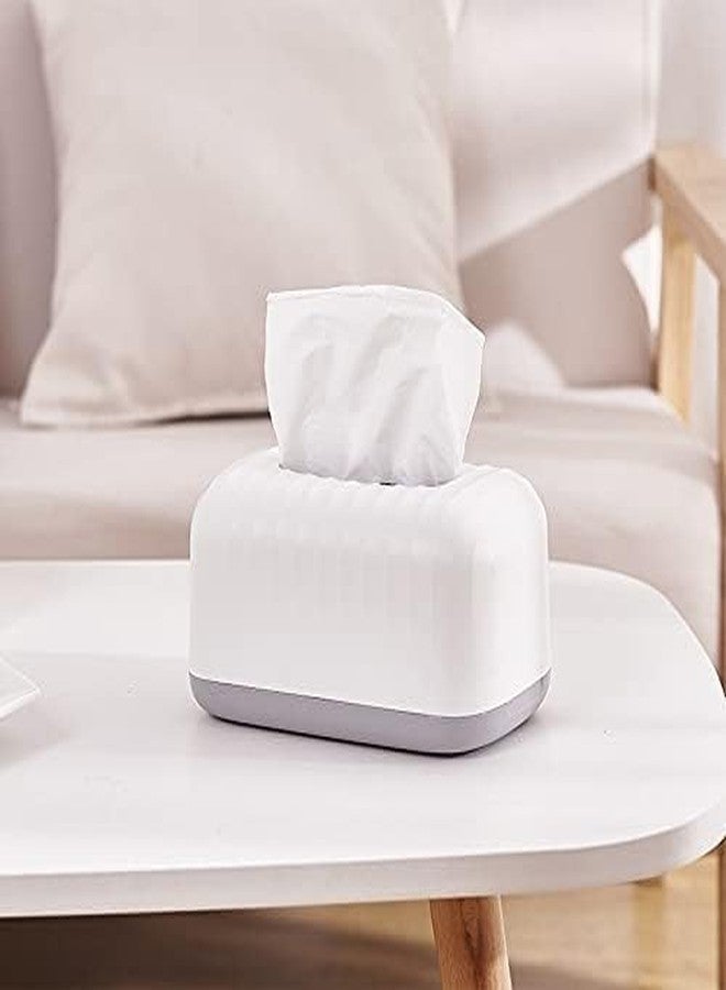 MIXEN Tissue Box Holder Cover Tissue Box Napkin Box for Home and Living Room Table Dressing Table Tissue Storage Box Clear Tissue Box Dispenser for Facial Tissue (White) - Image 1