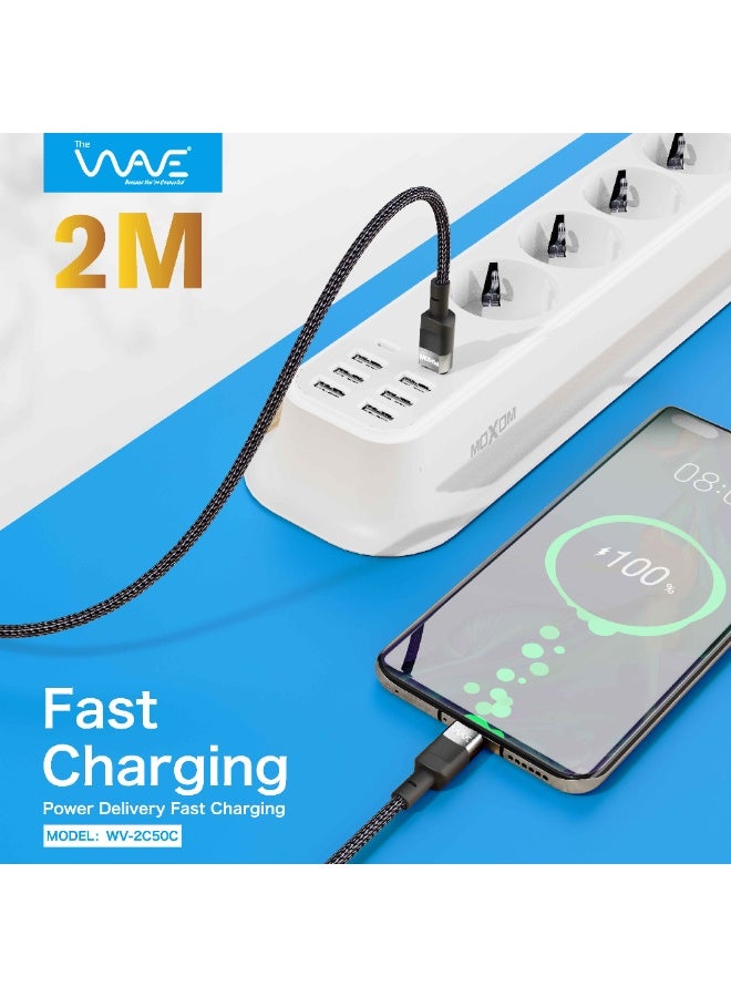 Wave Nylon 2M Cable Type C To Type C [ 2 metre ] fast charging and high-speed data transfer for iphone, macbook, ipad pro, samsung and type c devices - Image 5