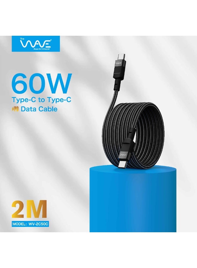 Wave Nylon 2M Cable Type C To Type C [ 2 metre ] fast charging and high-speed data transfer for iphone, macbook, ipad pro, samsung and type c devices - Image 1